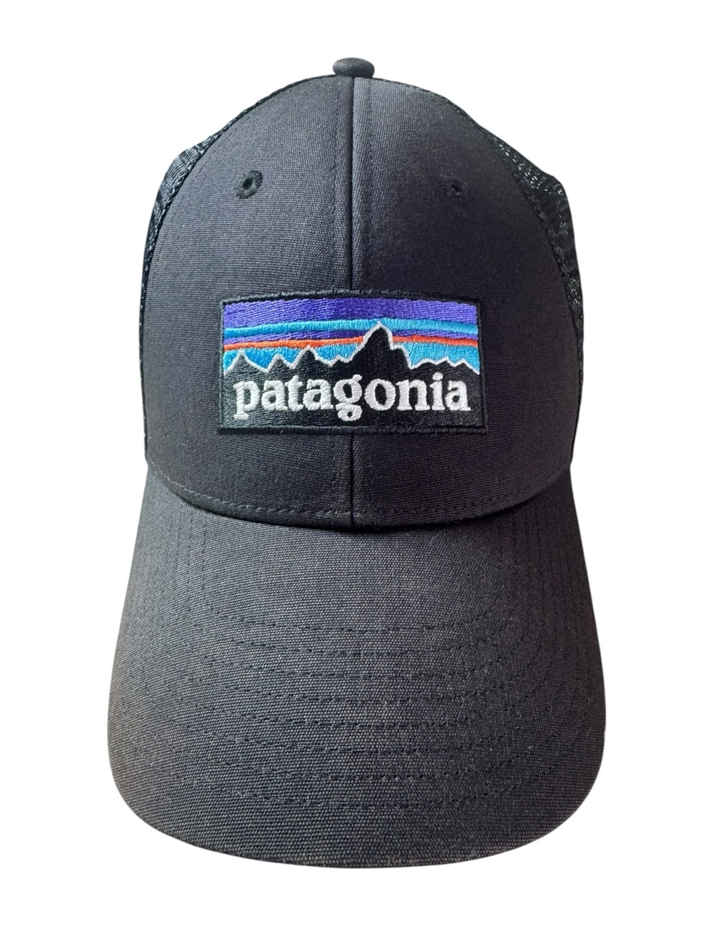 Patagonia Black Cap with Multicolor Embroidered Mountain Logo